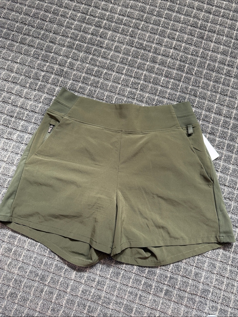 Athleta Olive Utility Performance Shorts with Zipper Pockets